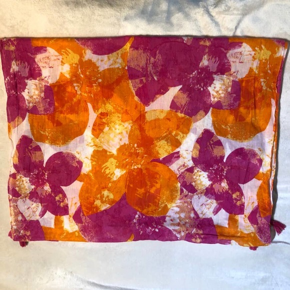 Echo Accessories - Echo Orange and Pink Floral Cotton Scarf Sarong